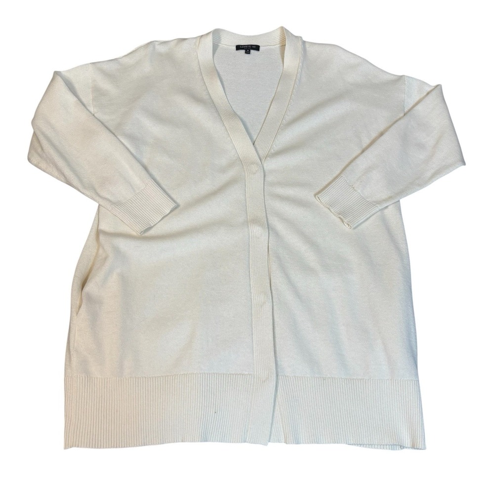 Lafayette‎ 148 NY Women's Cardigan Jacket Medium Cotton Cashmere Ivory Knit